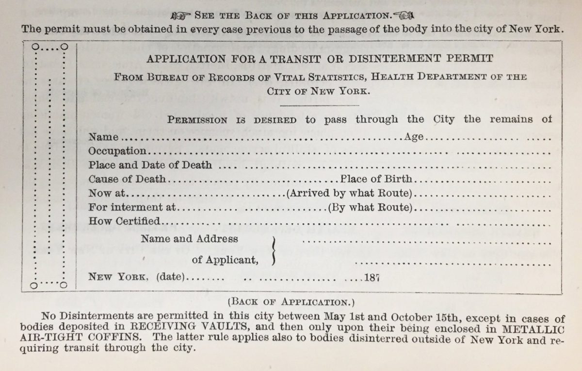 1871 NYC bodies in transit application